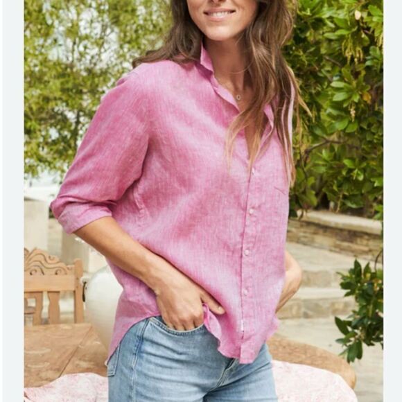 Frank & Eileen EILEEN Linen Shirt in Magenta Pink - Picture 1 of 6